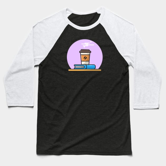 Hot Coffee Cup On Book Cartoon Vector Icon Illustration Baseball T-Shirt by Catalyst Labs